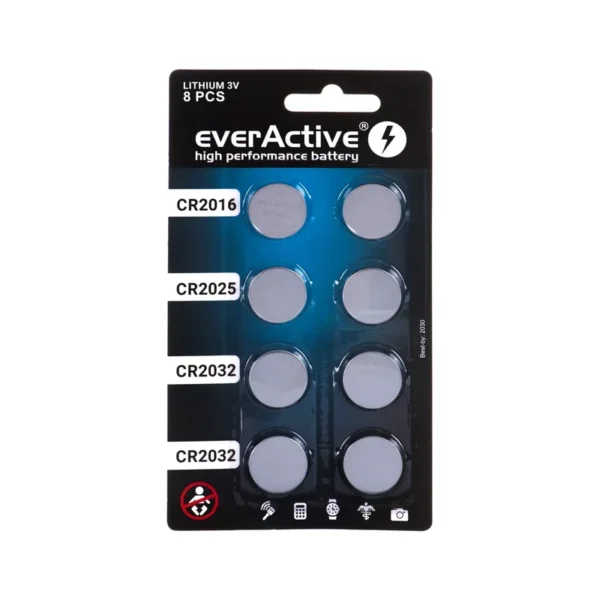 8 lithium battery set everActive 4 x CR2032, 2 x CR2025, 2 x CR2016