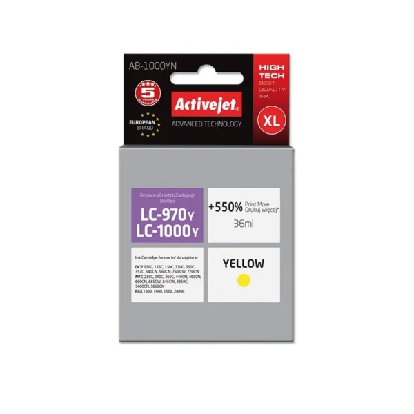 Activejet AB-1000YN ink (replacement for Brother LC1000/LC970Y; 36 ml; yellow)