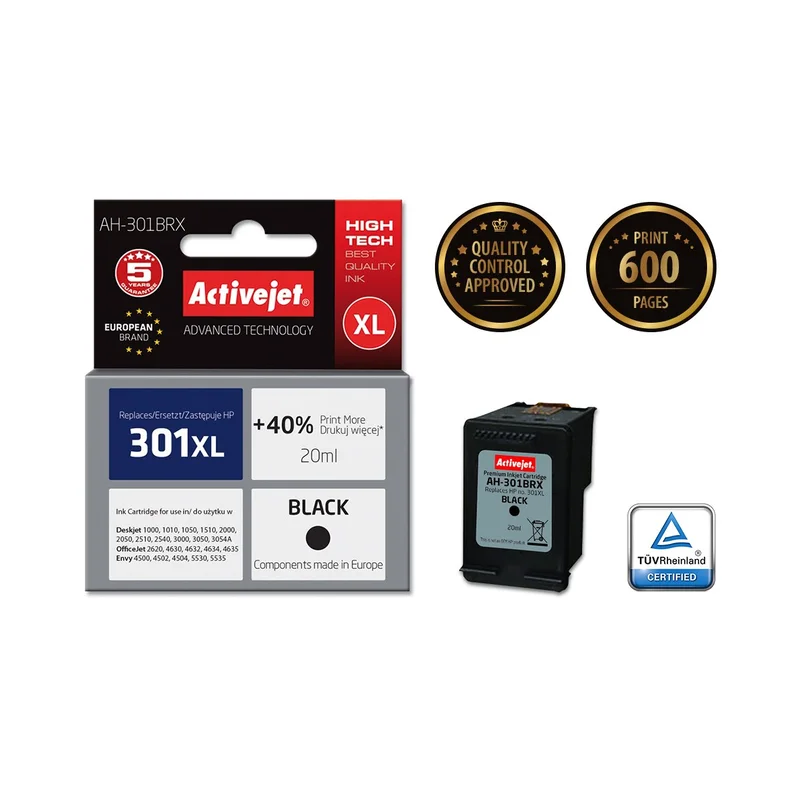 Activejet AH-301BRX Ink (HP 301XL CH563EE compatible; Premium; 20 ml; black)