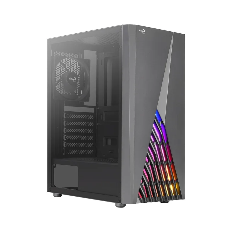 Aerocool DELTABKV1 ATX PC Case RGB Front Full Side Window 12cm Fan Black