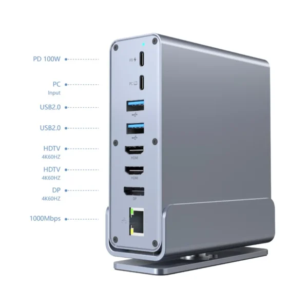 Gembird A-CF-COMBO15-01 USB Type-CF 15-in-1 multi-port adapter (USB hub AF-ports v.2x2 + v.3x3, Type-CF + HDMIx2 + DisplayPort + PD + card reader + GigaLAN + 3.5 mm audio), grey