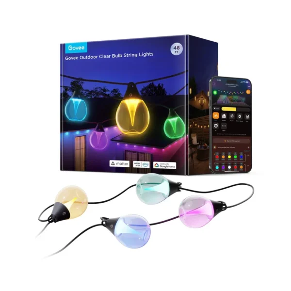 Govee H7025 RGBICW Outdoor LED String Lights, 14.63m, 2.4GHz Wi-Fi + Bluetooth