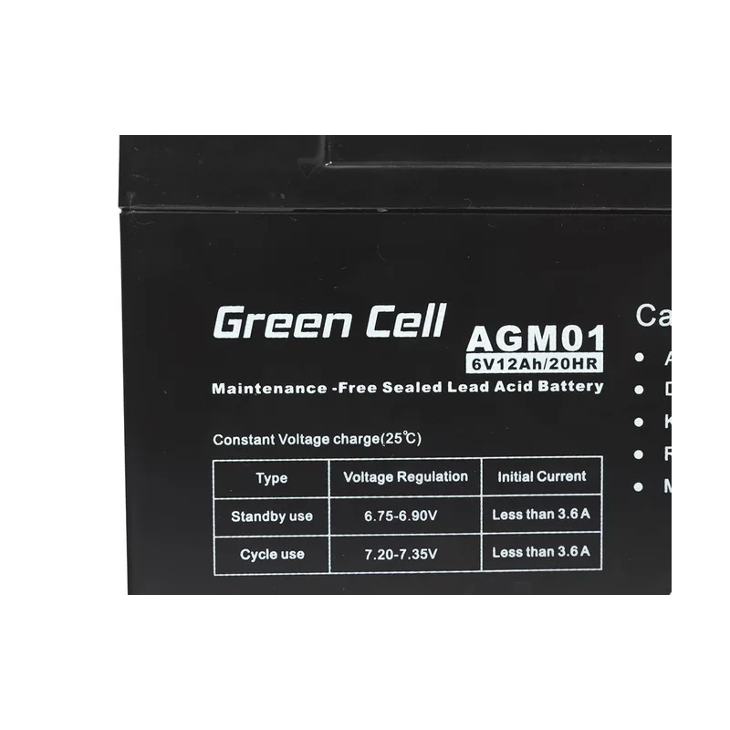 Green Cell AGM Battery 6V 12Ah 12.000 mAh Sealed Lead Acid (VRLA)