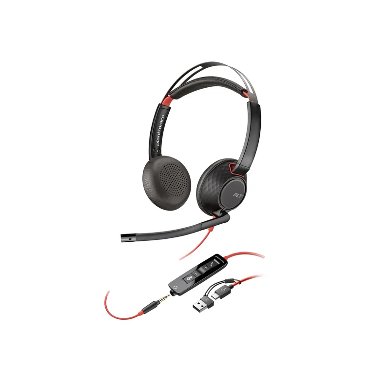 HP Poly Blackwire 5220 Stereo USB-C Headset +3.5mm Plug +USB-C/A Adapter