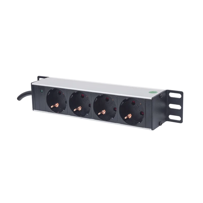 Intellinet 10" 1U Rackmount 4-Output Power Distribution Unit (PDU) EU CEE 7/3 Outlets, With Power Indicator, No Surge Protection, Built-in 1.8m Power Cord with EU CEE 7/4 Plug