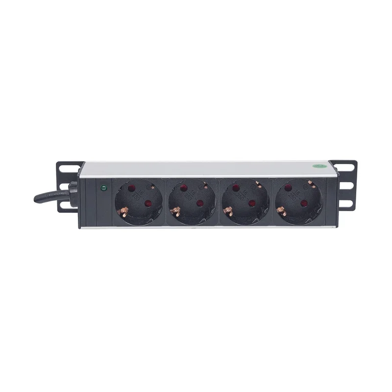 Intellinet 10" 1U Rackmount 4-Output Power Distribution Unit (PDU) EU CEE 7/3 Outlets, With Power Indicator, No Surge Protection, Built-in 1.8m Power Cord with EU CEE 7/4 Plug