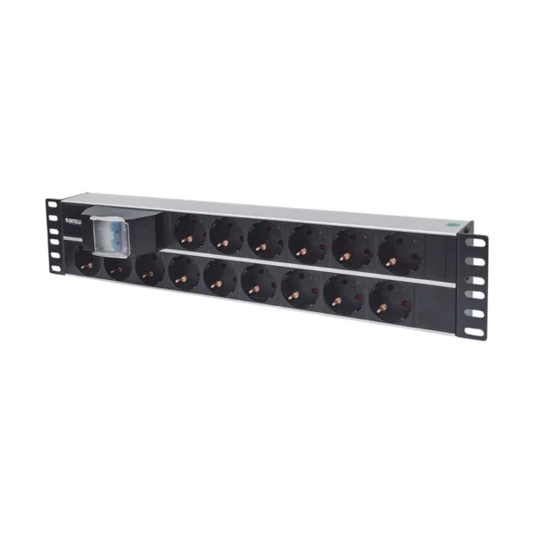 Intellinet 19" 2U Rackmount 15-Output Power Distribution Unit (PDU), EU CEE 7/3 Outlets, With Double Air Switch, Built-in 3 m (10 ft.) Power Cord with EU CEE 7/4 Plug