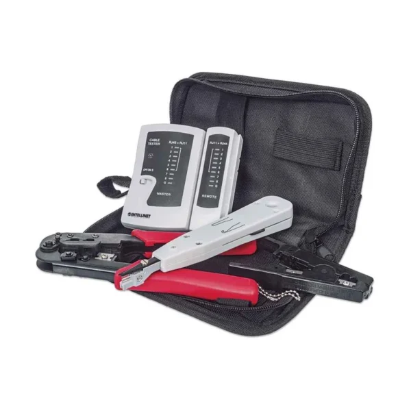 Intellinet 4-Piece Network Tool Kit, 4 Tool Network Kit Composed of LAN Tester, LSA punch down tool, Crimping Tool and Cut and Stripping tool