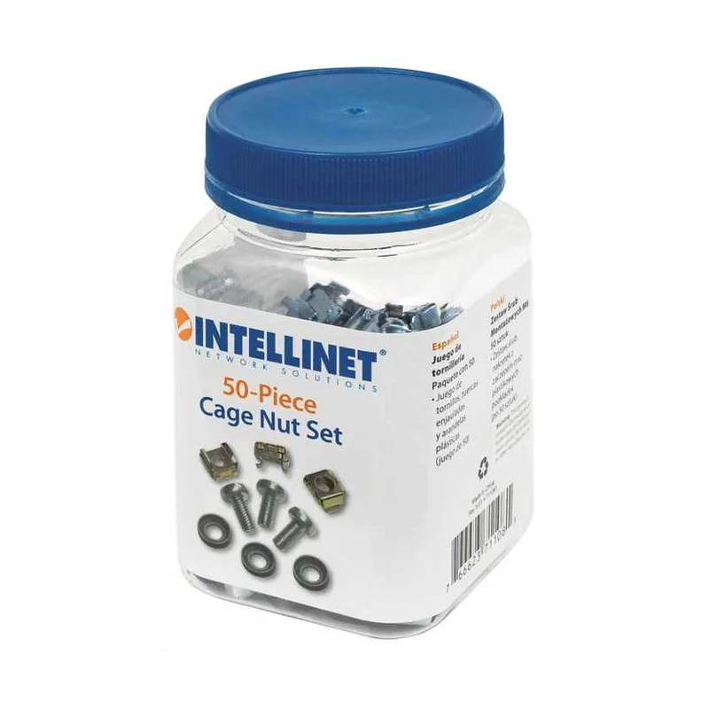 Intellinet Cage Nut Set (50 Pack), M6 Nuts, Bolts and Washers, Suitable for Network Cabinets/Server Racks, Plastic Storage Jar, Lifetime Warranty