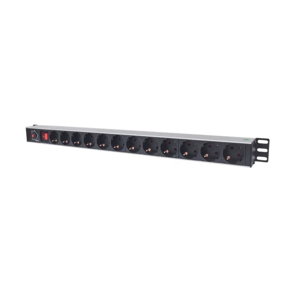 Intellinet Vertical Rackmount 12-Output Power Distribution Unit (PDU), EU CEE 7/3 Outlets, With On/Off Switch and Overload Protection, Built-in 1.8m Power Cord with EU CEE 7/4 Plug