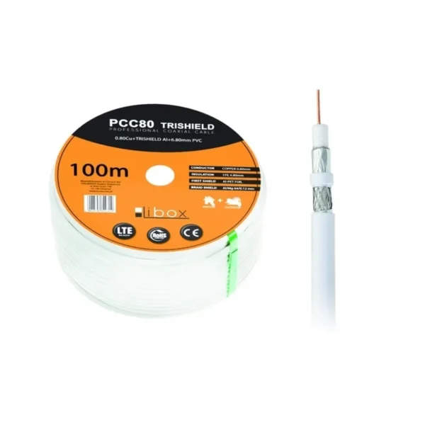 Libox Kabel koncentryczny PCC80 100m coaxial cable RG-6/U White