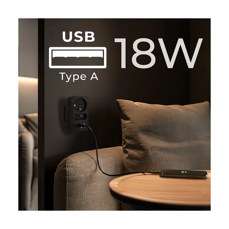 Maclean current socket x2 + 4xUSB, splitter with 2 sockets, 2xUSB A, 2xUSB C PD 20W, 1x16A + 1x6A, MCE249 F/B
