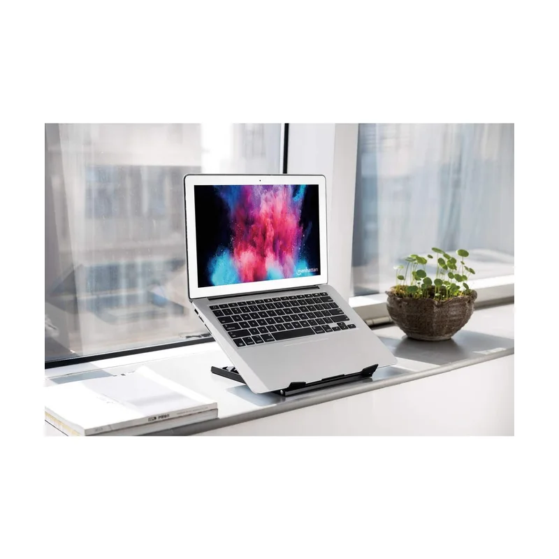 Manhattan Laptop and Tablet Stand, Adjustable (5 positions), Suitable for all tablets and laptops up to 15.6", Portable and Lightweight, Steel, Black, Lifetime Warranty