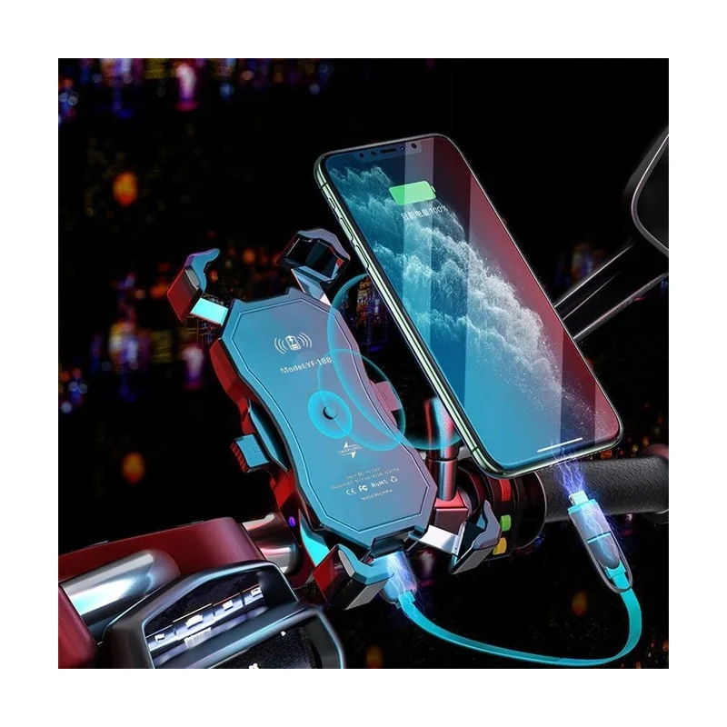 MOTORBIKE PHONE HOLDER FREEDCONN MC1W WITH INDUCTIVE CHARGER + BM2R HEAD TUBE ATTACHMENT