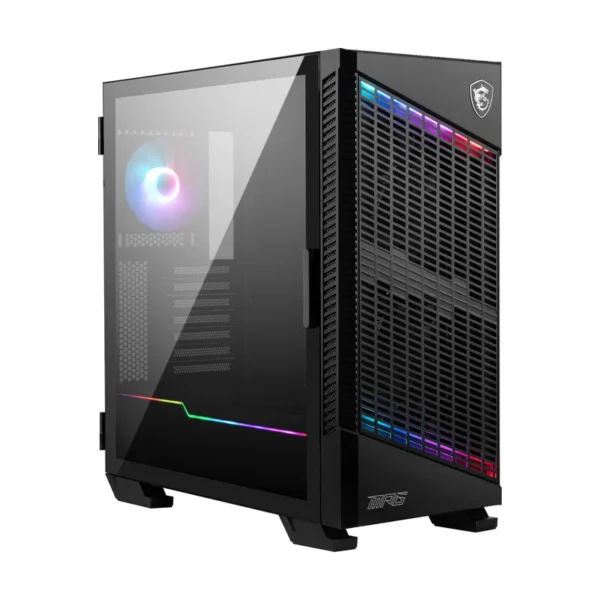 MSI MPG VELOX 100P AIRFLOW Mid Tower Gaming Computer Case 'Black, 3x 120mm Fan + 1x 120mm ARGB Fan, ARGB light strip, USB Type-C, 1x Tempered Glass, Center, E-ATX, ATX, mATX, mini-ITX'