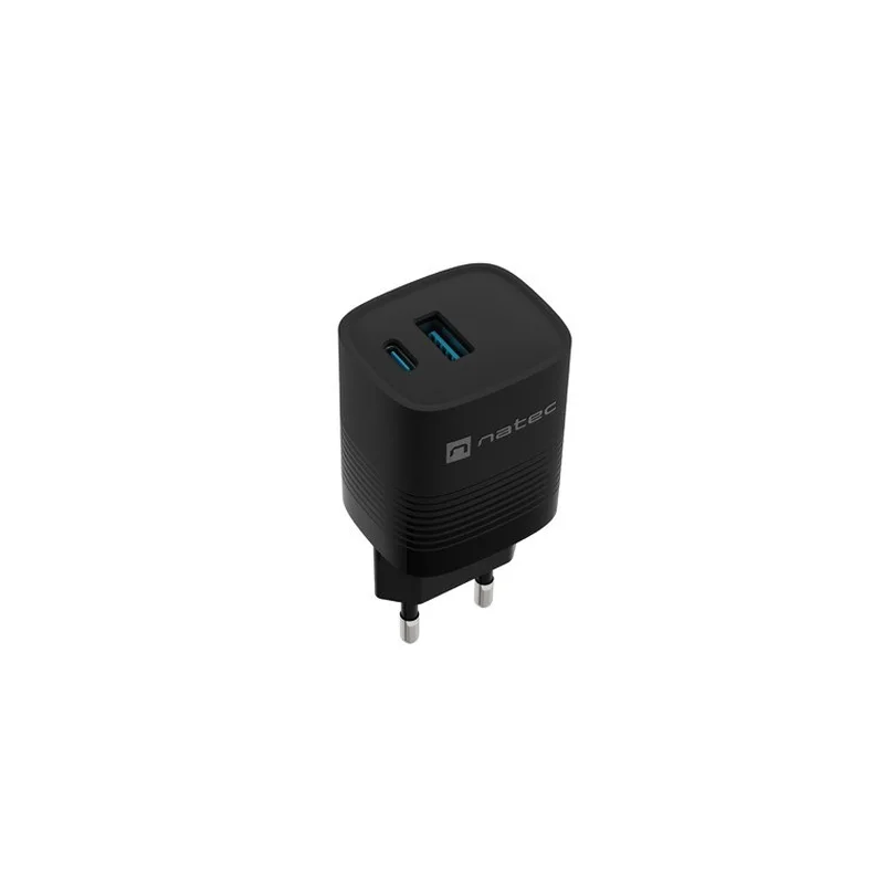 NATEC RIBERA GAN CHARGER 1X USB-A + 1X USB-C 30W BLACK