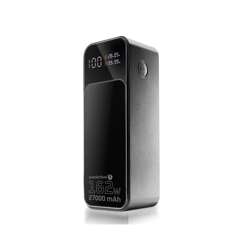 Powerbank 27 000mAh, 1x USB, 2x USB-C, 162,5W, QC4+, flashlight, LCD screen, black