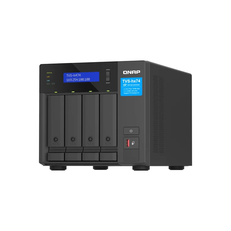 QNAP TVS-H474 NAS Tower Intel® Core™ i3 i3-12100 8 GB DDR4 0 TB QuTS hero Black