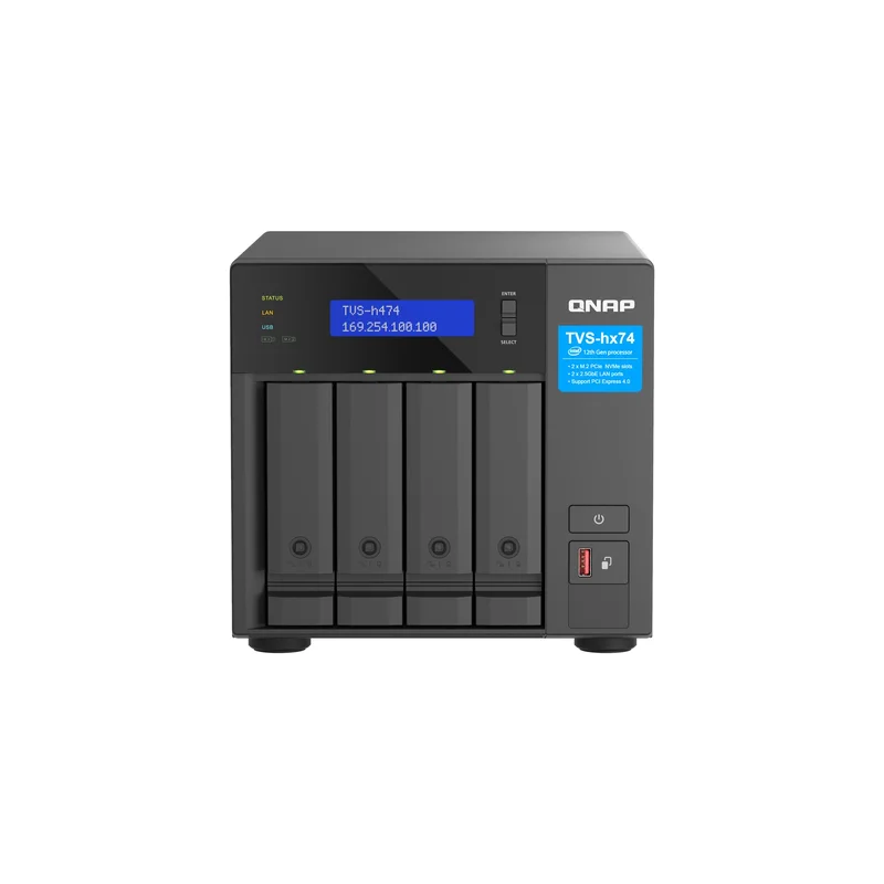 QNAP TVS-H474 NAS Tower Intel® Core™ i3 i3-12100 8 GB DDR4 0 TB QuTS hero Black