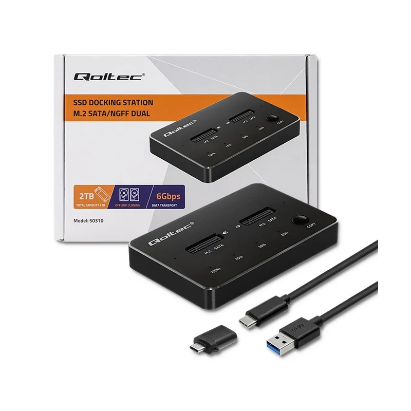 Qoltec 50310 Drive docking station 2x SSD M.2 SATA | NGFF | USB Type C