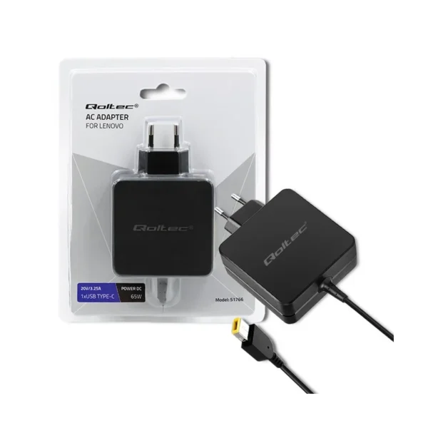 Qoltec 51766 Power adapter for Lenovo 65W | 20V |3.25A | Slim tip+pin