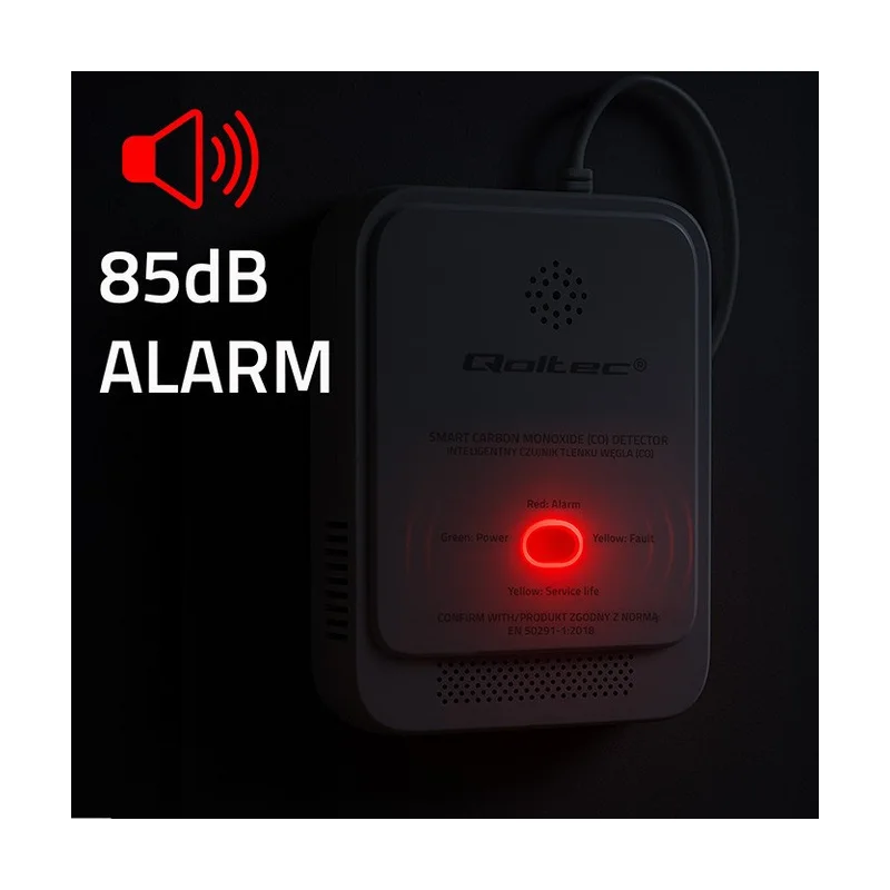 Qoltec 52576 Carbon monoxide sensor | CO detector | alarm 85dB | LED