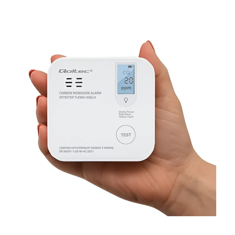 Qoltec 52577 Wireless Carbon monoxide (CO) sensor with battery | sensor service life 10 years | alarm 85dB | LED