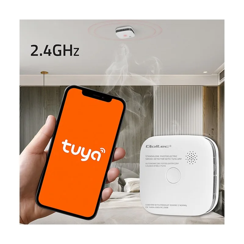 Qoltec 52579 Wireless smoke detector with battery | Tuya | Wi-fi | sensor service life 10 years | alarm 85dB | LED