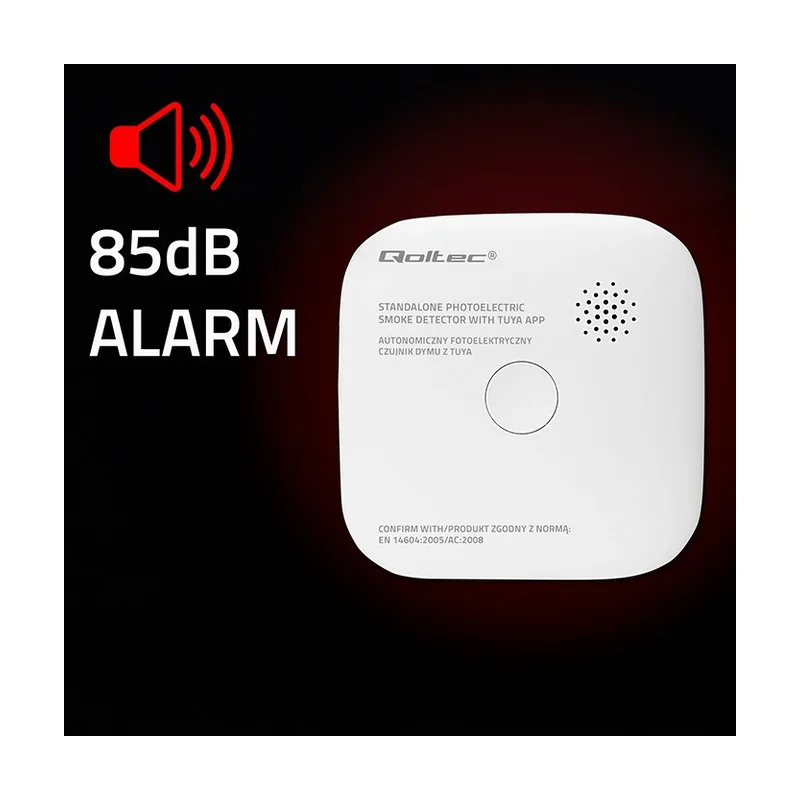 Qoltec 52579 Wireless smoke detector with battery | Tuya | Wi-fi | sensor service life 10 years | alarm 85dB | LED