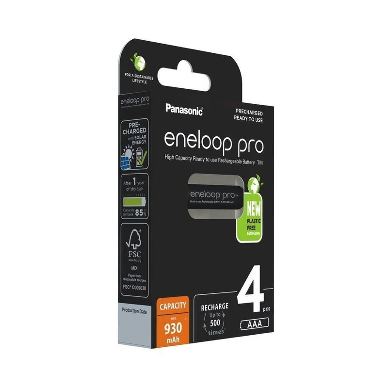 Rechargeable batteries PANASONIC ENELOOP PRO AAA 930 mAh 4 szt (BK-4HCDE/4CP)